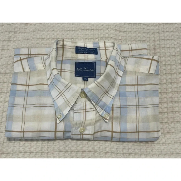 Faconnable Shirt Men’s XXL White Multi Linen Cotton Plaid Long Sleeve Vtg - Picture 15 of 15